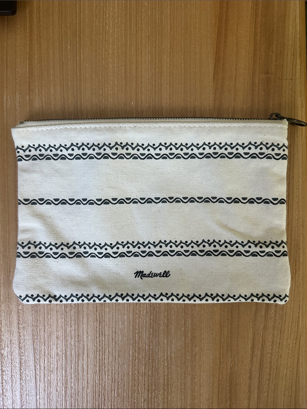 Madewell Cream & Black Patterned Canvas Zip Pouch
